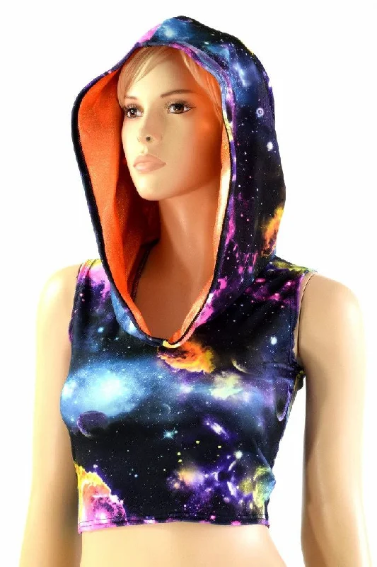 Quick Deals Sleeveless Galaxy Crop Hoodie