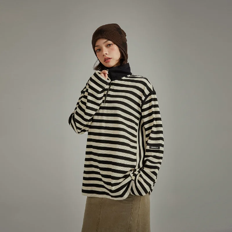 Super Deal High Neck Half Zip Stripe Sweater