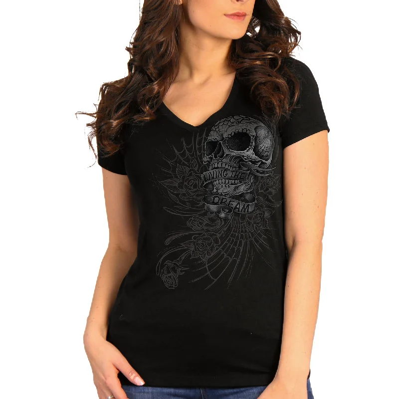 Weekend Specials to Delight Hot Leathers GLC1565 Ladies Black Sweet Demise V-Neck Shirt Weekend Specials to Delight Hot Leathers GLC1565 Ladies Black Sweet Demise V-Neck Shirt