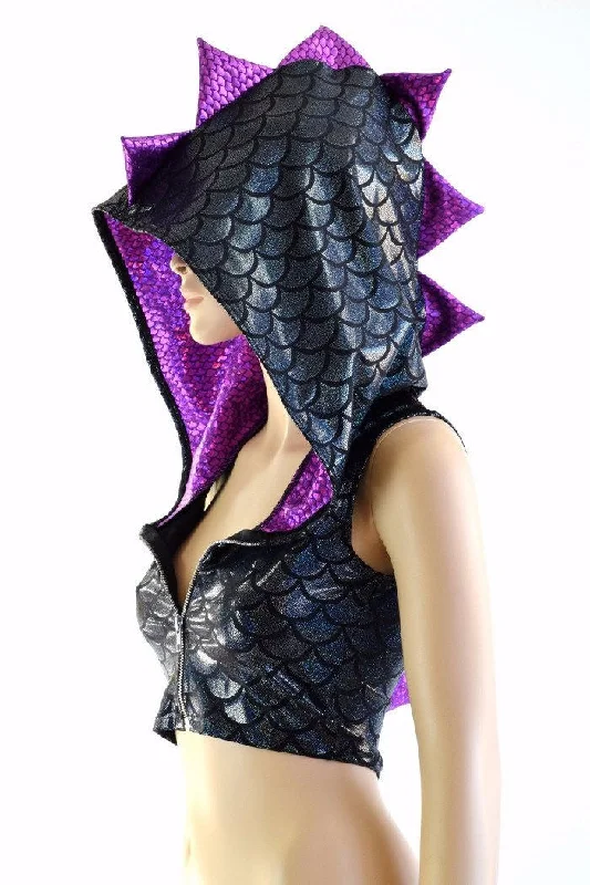 Great Deals Black Dragon Zipper Front Crop Top