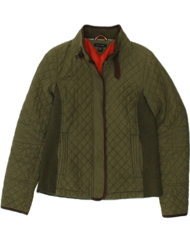 Midnight Madness TOMMY HILFIGER Womens Quilted Jacket UK 14 Medium Green Colourblock