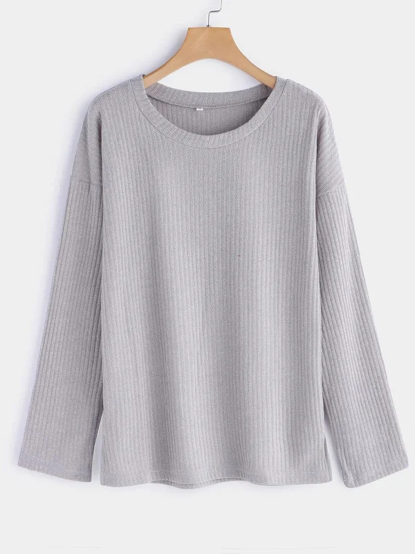 Buy More, Save More Custom Rib Plain Round Neck Long Sleeves Rib Top