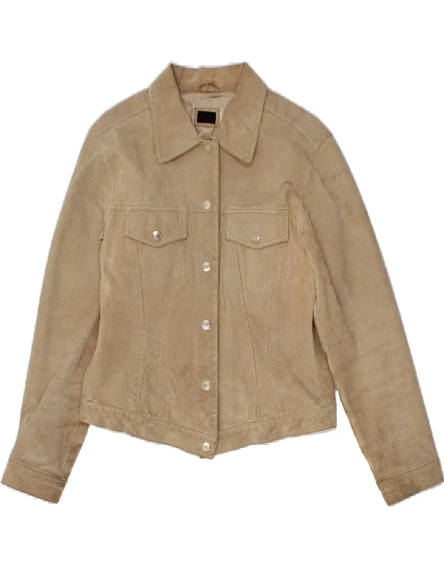 Limited Time VINTAGE Womens Suede Jacket UK 14 Medium Beige Leather