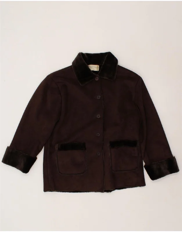 Referral Discount VINTAGE Womens Sherpa Jacket UK 12 Medium Brown Polyester