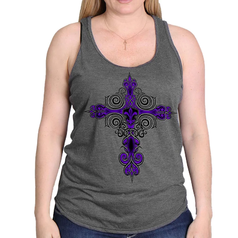 Super Bargain Hot Leathers GLC2524 Ladies Dark Gray Cross De Lis Tank Top Shirt