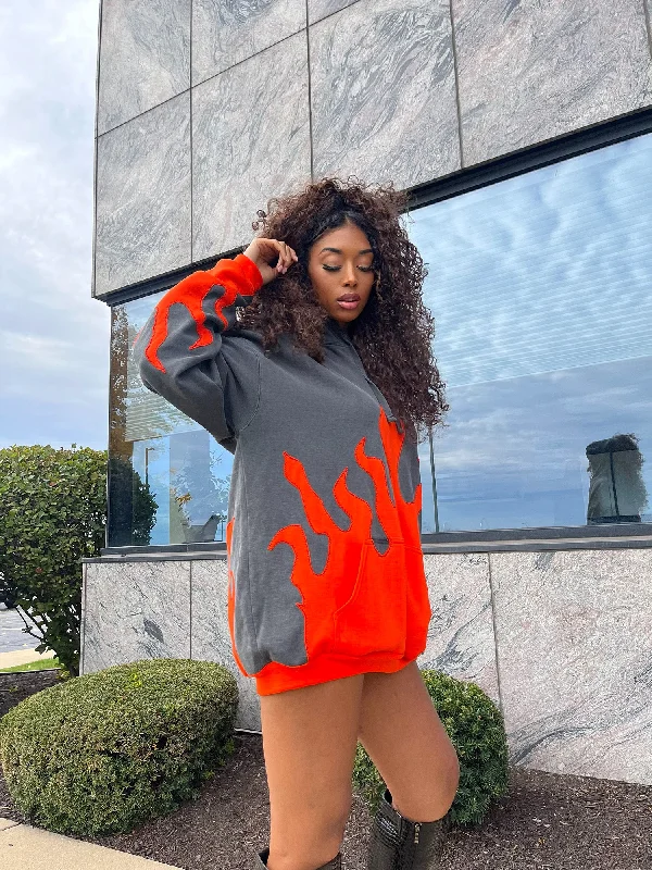Super Discount CNT FLAME HOODIE - GREY N ORANGE
