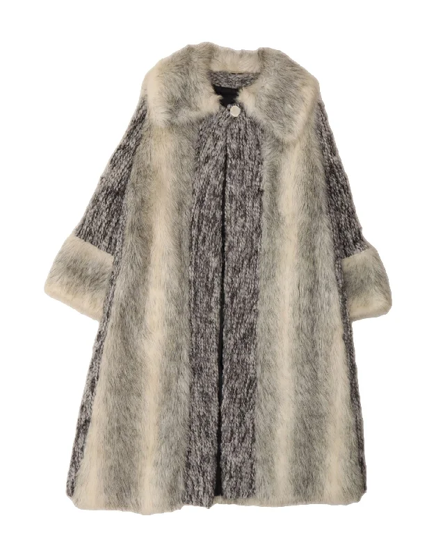 Price Slash VINTAGE Womens Knit Overcoat UK 14 Large Grey