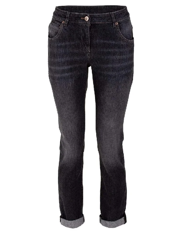 Special Buy Dark Grey Monili Detail Straight Leg Denim Pant