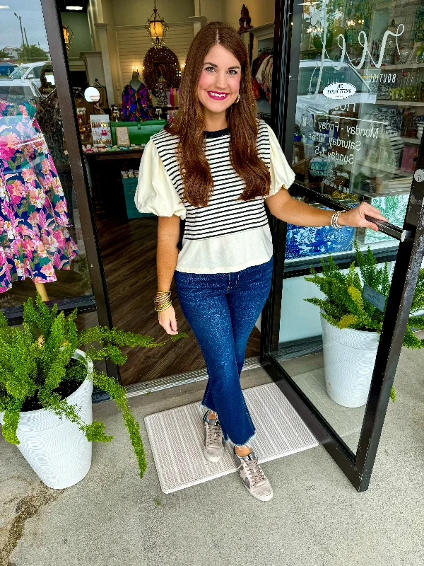 Weekend Deals That Excite Cream Black Stripe Top
