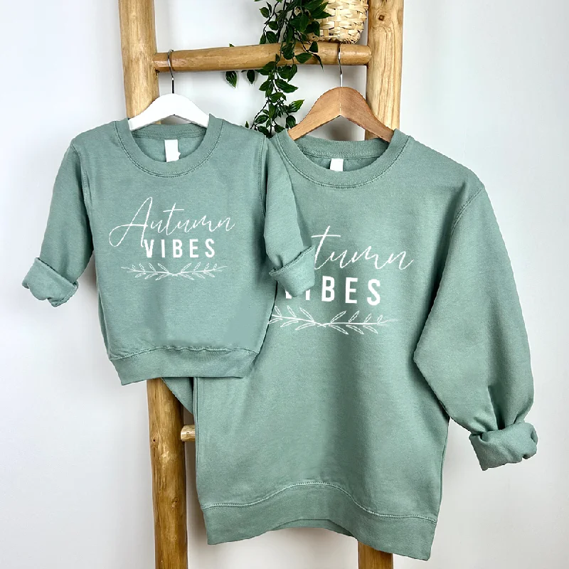 Quick Deals Autumn Vibes Mum Matching Dusty Green Sweatshirts