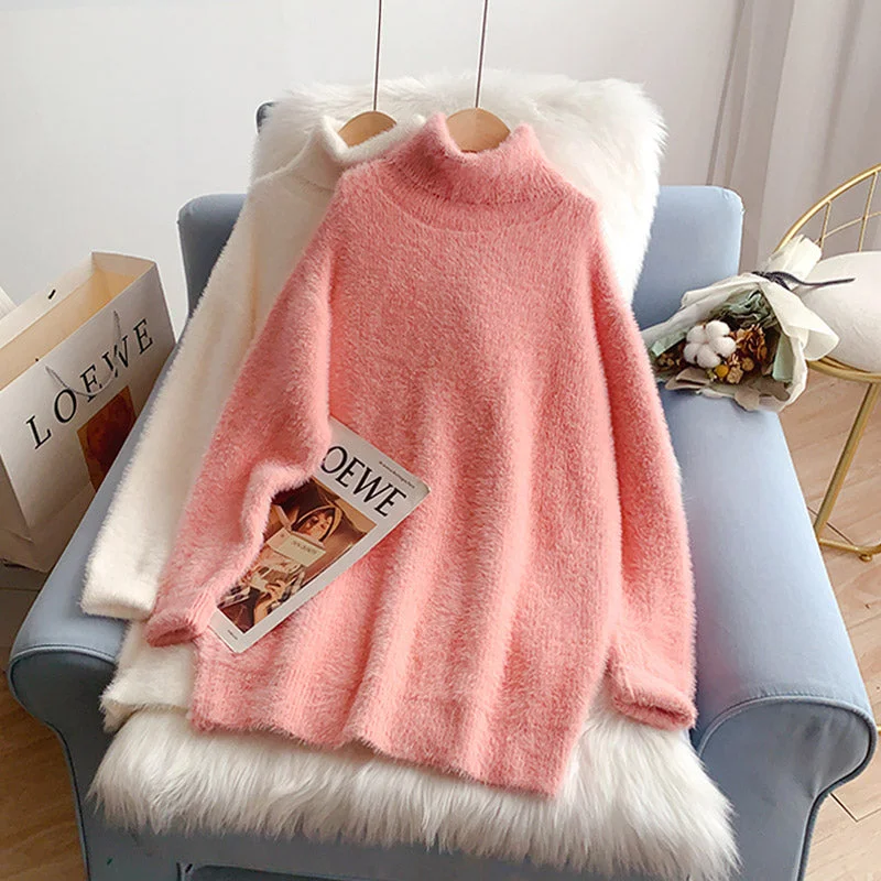 Blowout Sale Imitation mink pink turtleneck sweater soft waxy female  4940