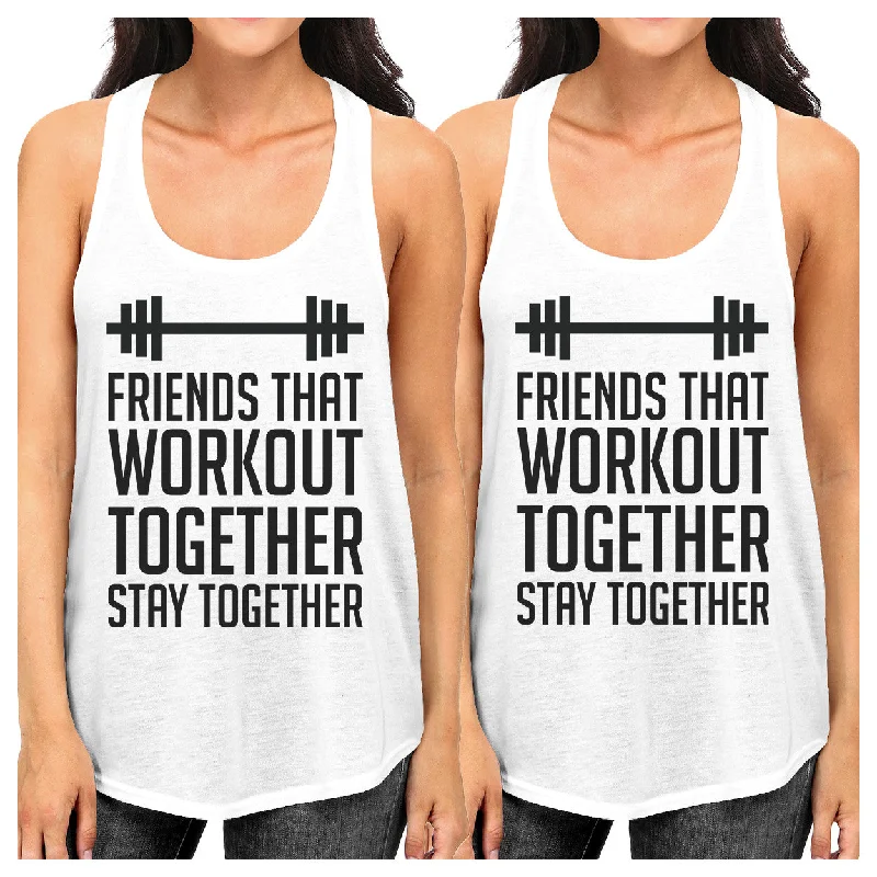 Price Reduction Friends That Workout Together BFF Matching White Tank Tops