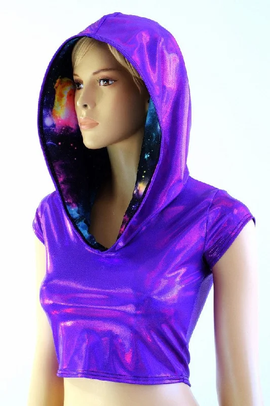Weekend Savings Extravaganza Galaxy Lined Purple Crop Hoodie
