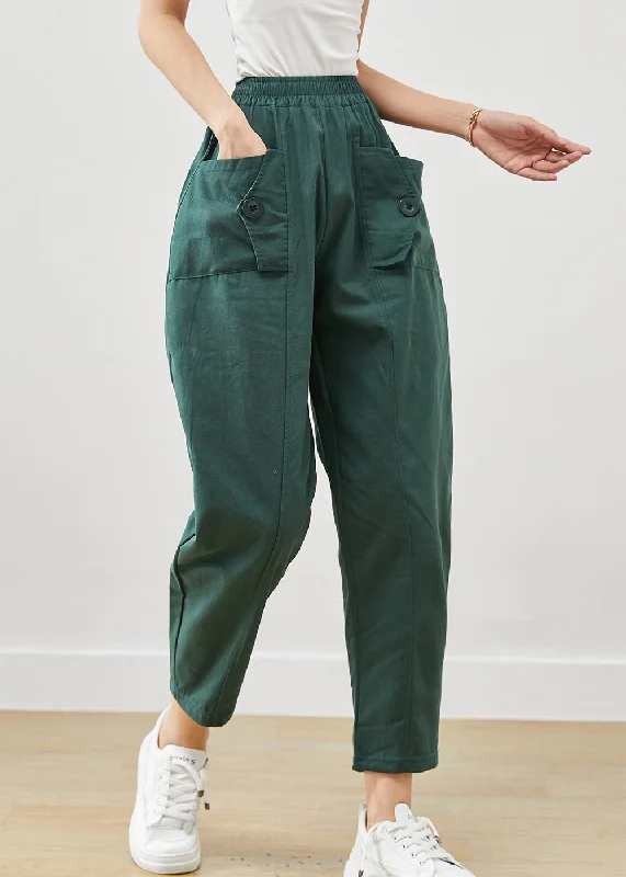 Weekend Special Plus Size Green Oversized Pockets Cotton Harem Pants Fall
