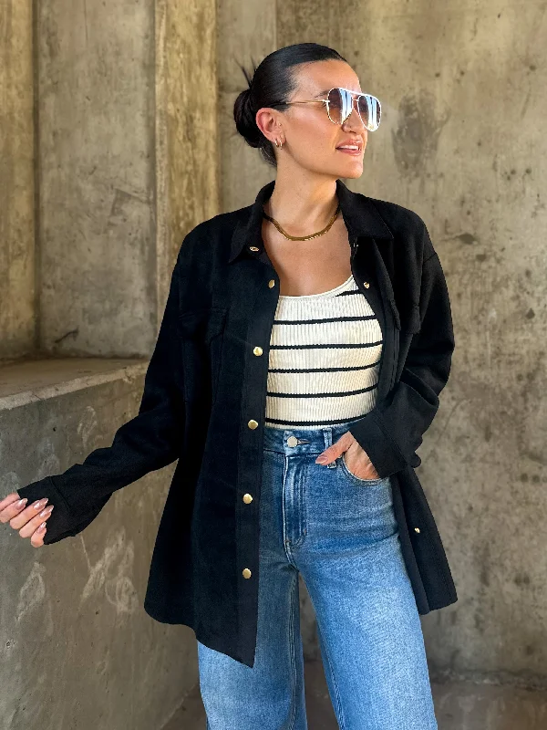 Weekend Offers That Amaze Oversized Black Suede Shacket