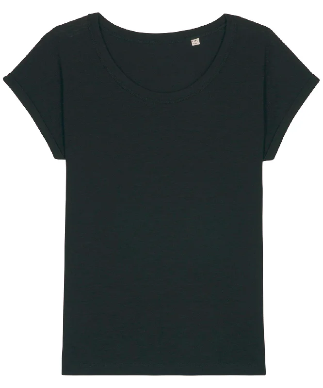 Weekend Deals That Dazzle Womens Stella Rounders slub rolled sleeve slub t-shirt (STTW112) | Black