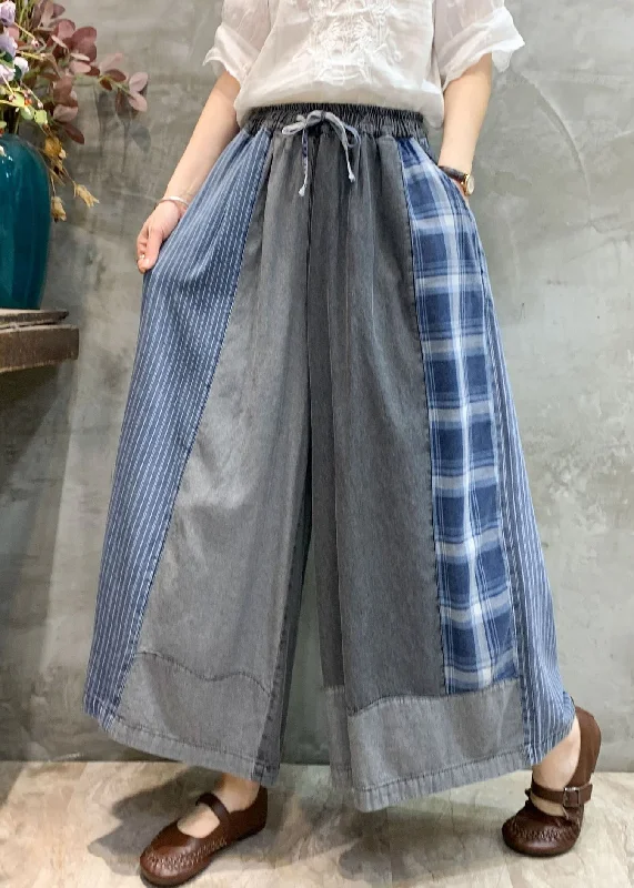 Take Advantage Vintage Grey Pockets Patchwork Denim Wide Leg Pants Fall