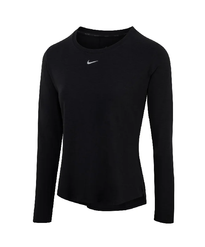 Act Fast Womens Nike One Luxe Dri-FIT long sleeve standard fit top | Black/Reflective Silver