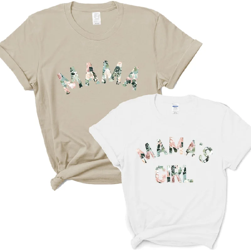 Steals and Deals Mama & Mama's Girl Floral Matching Sand/White T-Shirts