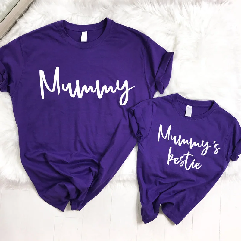 Unmissable Sale Mummy & Mummy's Bestie Chelsea Script Purple T-Shirts