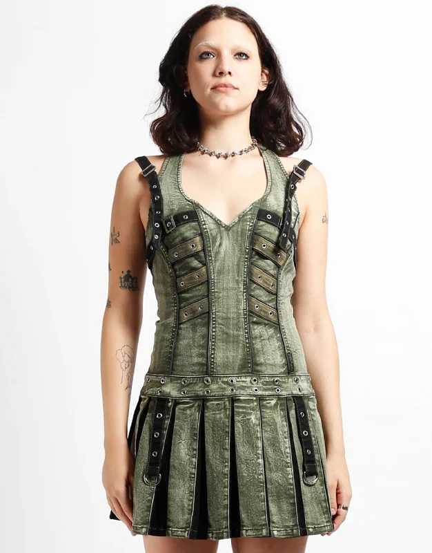 Early Bird PEACE PLEATED DRESS ARMY