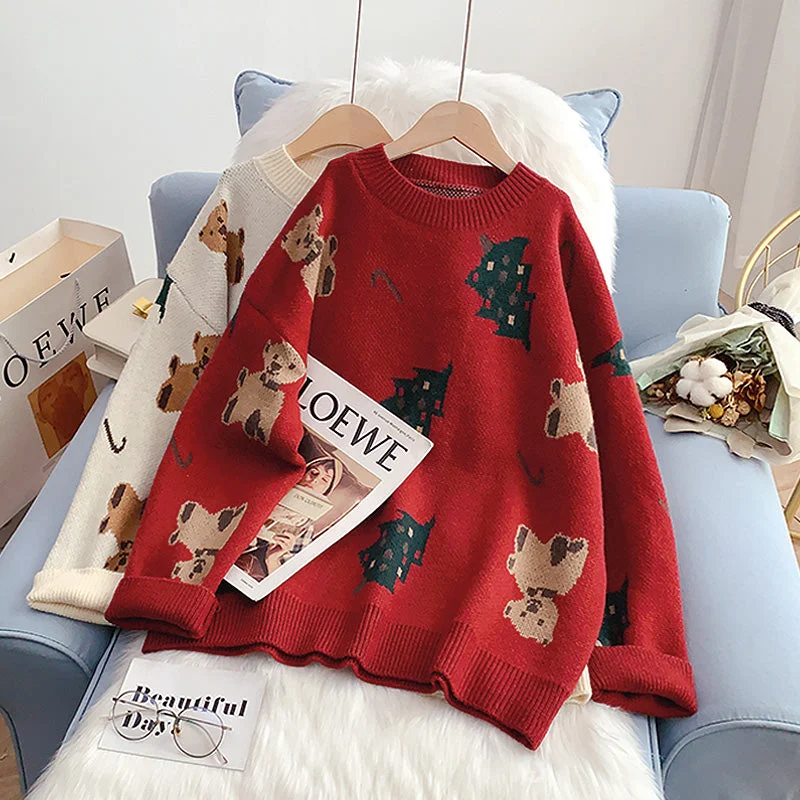 Limited Time Offer Christmas red sweater women's Pullover foreign style lazy wind sweater  4946