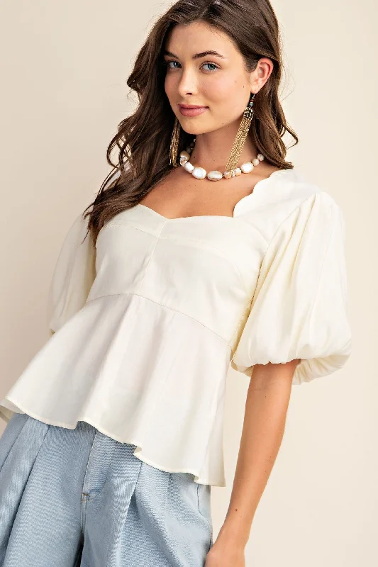 Closeout Sale CLASSIC WHITE SCALLOPED NECK