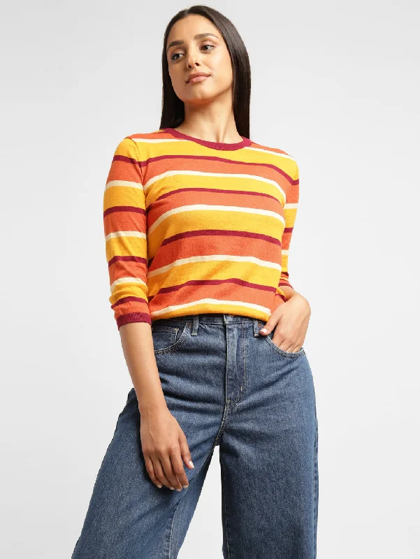 Unwind with Weekend Discounts Women's Striped Crew Neck T-shirt