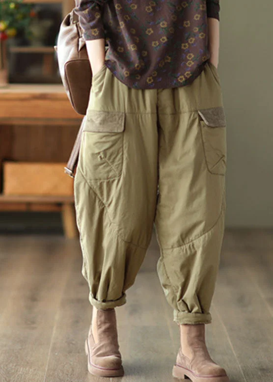 Weekend Offers That Tempt Elegant Light Green Pockets Patchwork Fleece Harem Pants