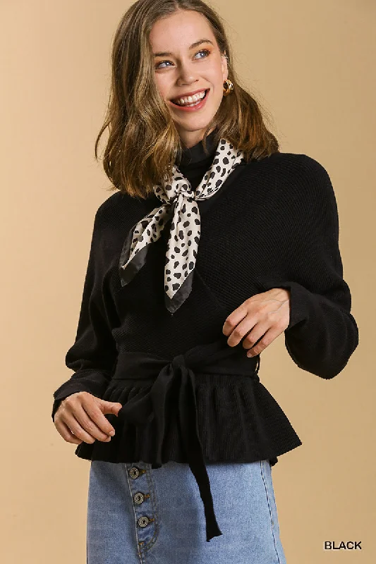 Deal Dash Black Baby Doll Tie Waist Top
