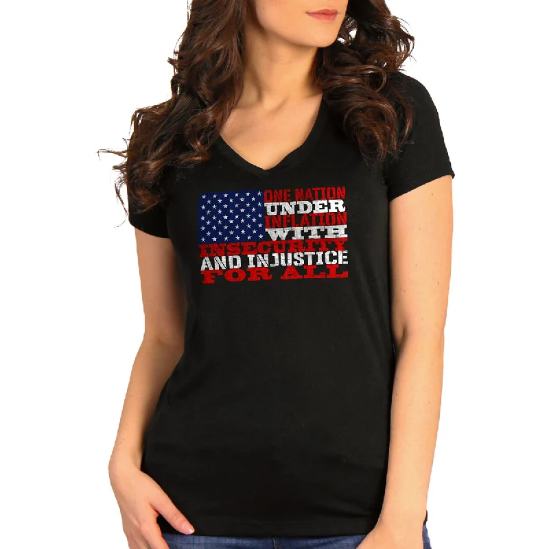 Today Only Hot Leathers GLC1570 Ladies Black One Nation Short Sleeve V-Neck T-Shirt