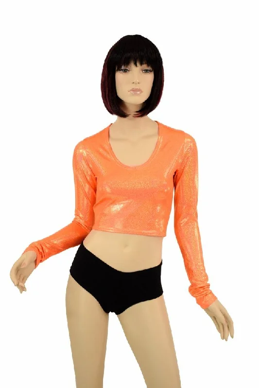 Weekend Discounts to Love Orange Holographic Long Sleeve Crop