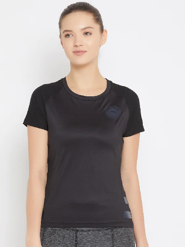 Online Specials JUMP USA Women Black Active Wear Round Neck T-shirt