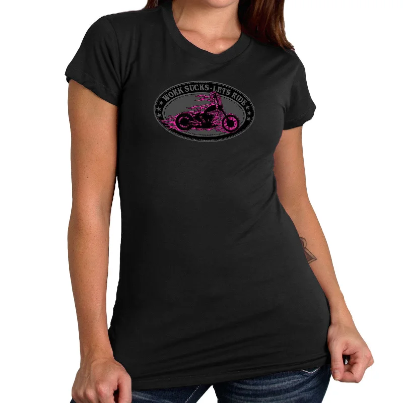 Weekend Offers That Excite Hot Leathers GLR1499 'Work Sucks-Lets Ride Oval' Ladies Black T-Shirt