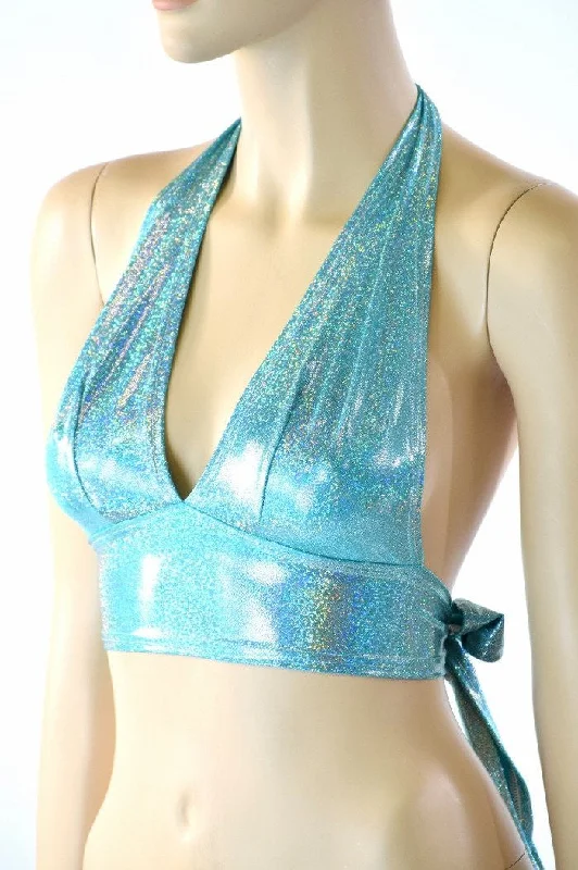 New Deals Darted Tie Back Halter in Seafoam Holographic