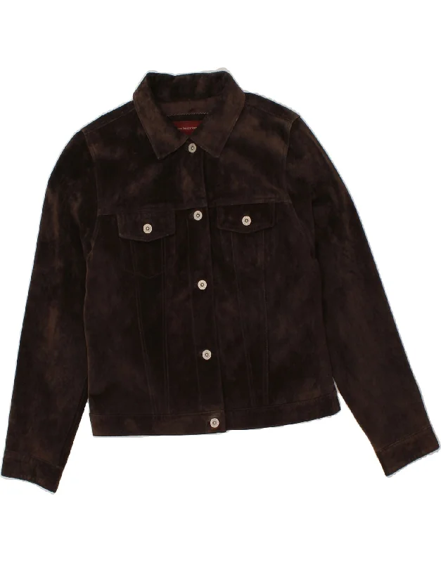 Lowest Prices EDDIE BAUER Womens Suede Jacket UK 10 Small Brown Leather