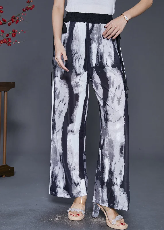 Deal Dash Black Tie Dye Chiffon Straight Pants Trousers Draping Fall