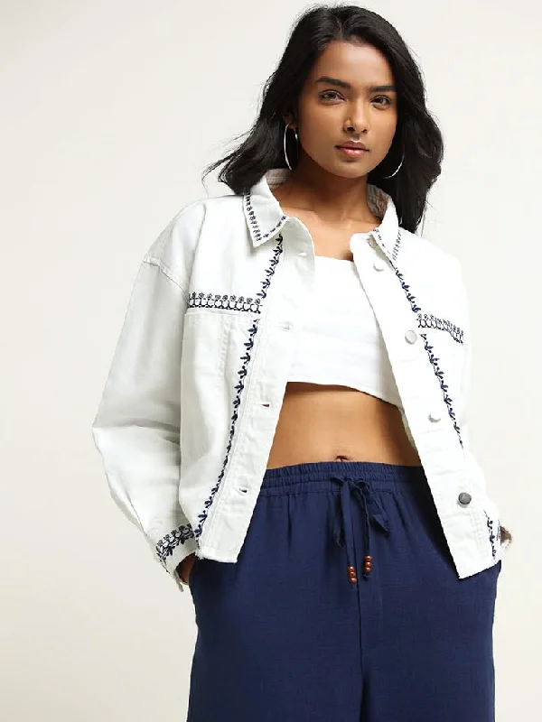 Closeout Deal LOV White Contrast Embroidered Cotton Jacket