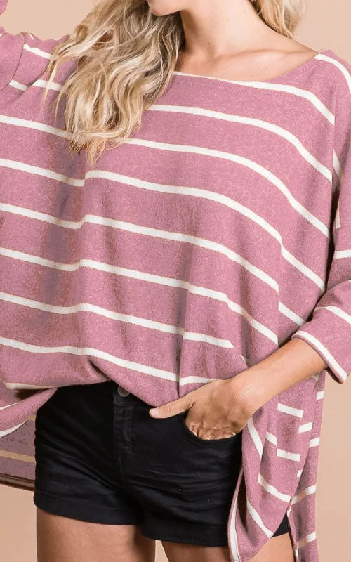 Limited Edition Mauve Striped Hacci Knit Top