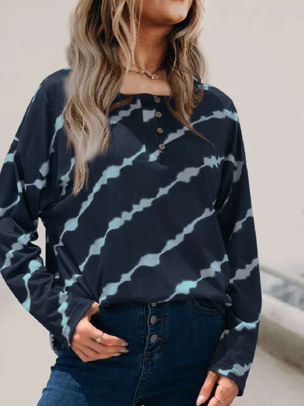 Weekend Deal Striped Round Neck Long Sleeve T-Shirt