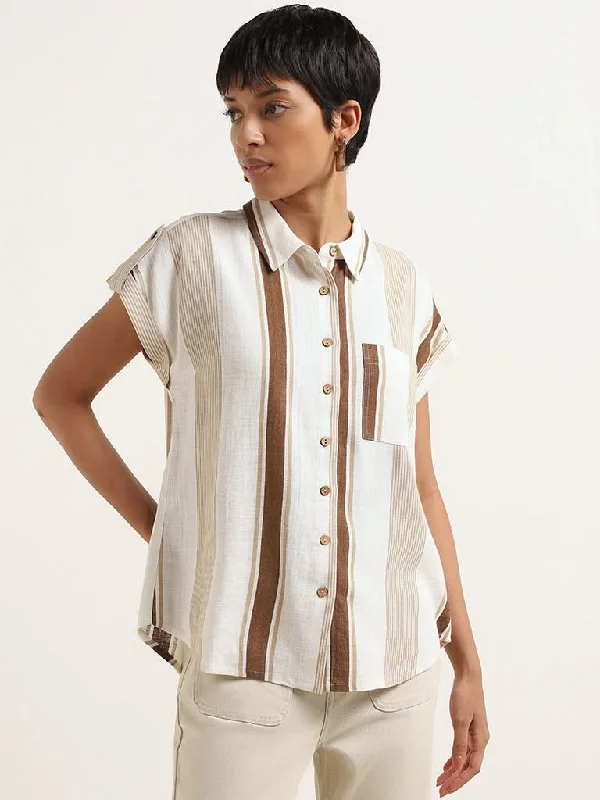 Super Bargain LOV Beige Blended Linen Shirt