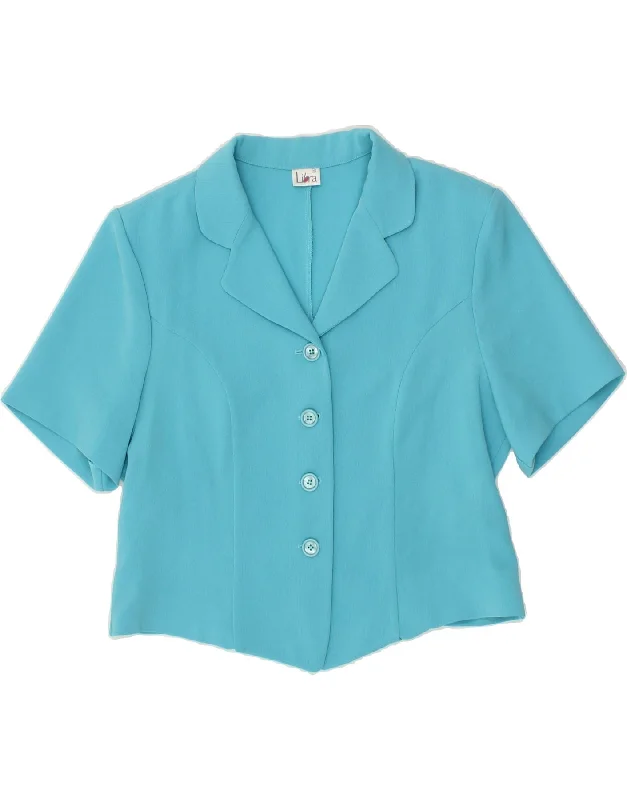 Year-End Sale LIBRA Womens Short Sleeve 4 Button Blazer Jacket UK 14 Medium  Blue