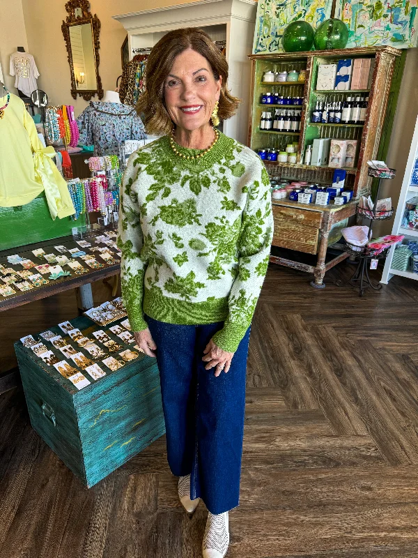 Don't Miss Out Obsessed Flower Sweater: Green