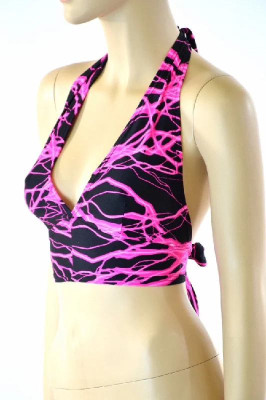 Price Reduction Neon Pink Lightning Tie Back Halter
