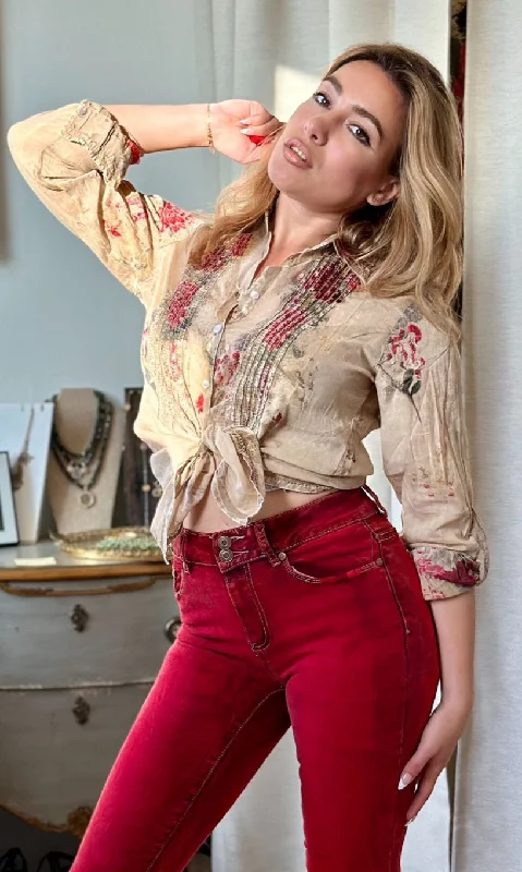 Super Deal Nu Vintage Long Sleeve Flower Vintage Blouse