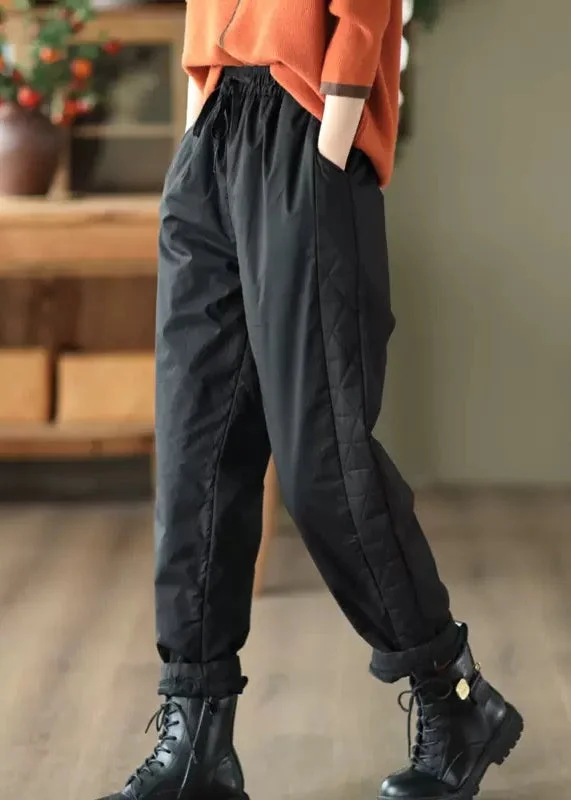 Major Deal Casual Black Pockets Elastic Waist Fine Cotton Filled Pants Winter