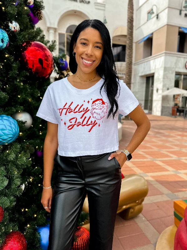 Limited Stock Holly Jolly Graphic Crop Tee - White