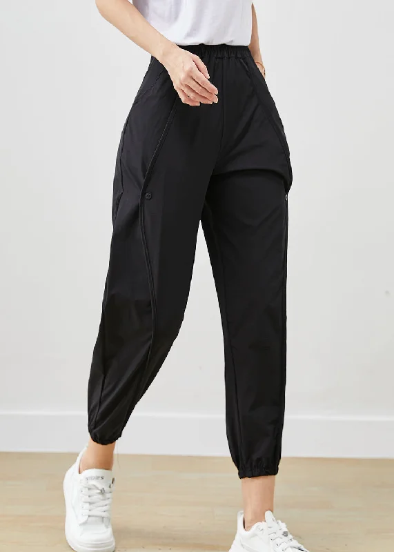Crazy Savings Casual Black Elastic Waist Pockets Cotton Harem Pants Fall