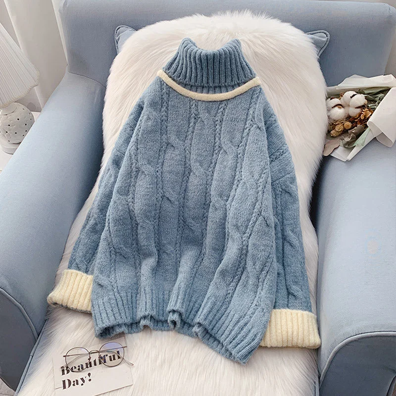 Shop the Weekend Away Mori high collar twist sweater coarse wool sweater top  4961