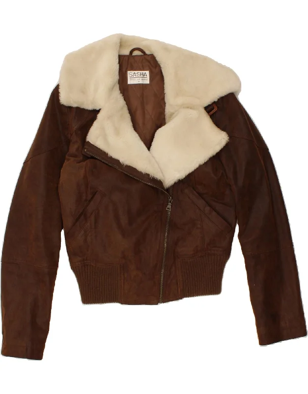Seasonal Clearance SASHA Womens Leather Jacket UK 14 Large Brown Leather